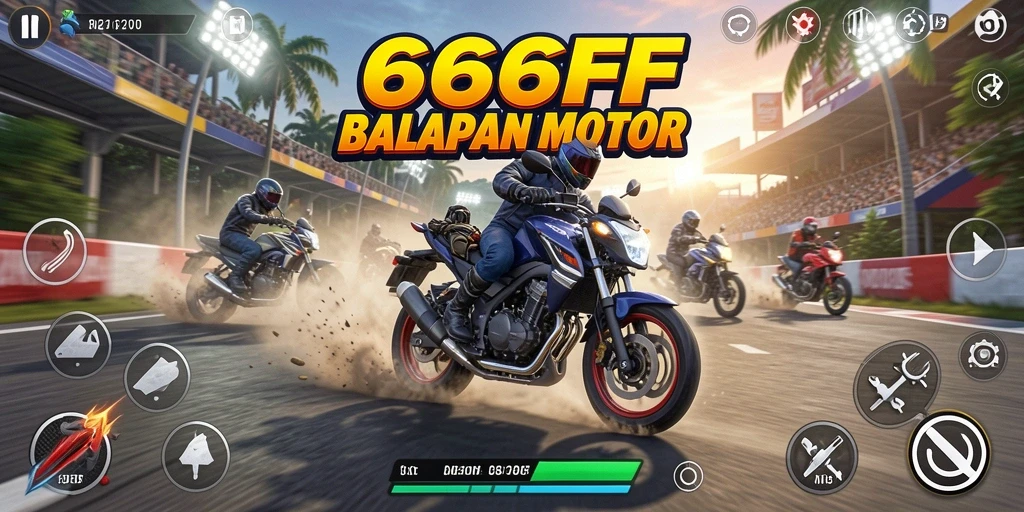Tampilan gameplay menarik dalam balapan motor 666FF.