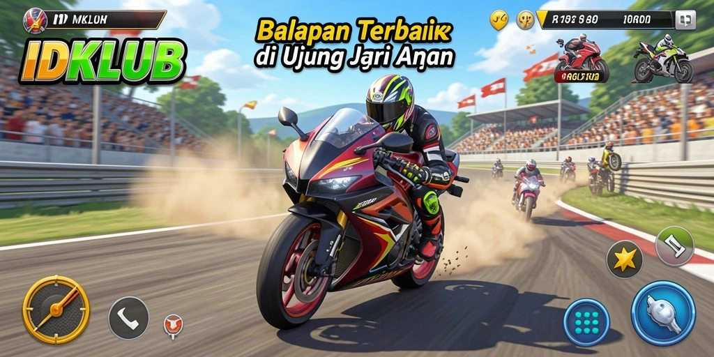 Gameplay balapan motor yang seru dan mendebarkan di IDKLUB.