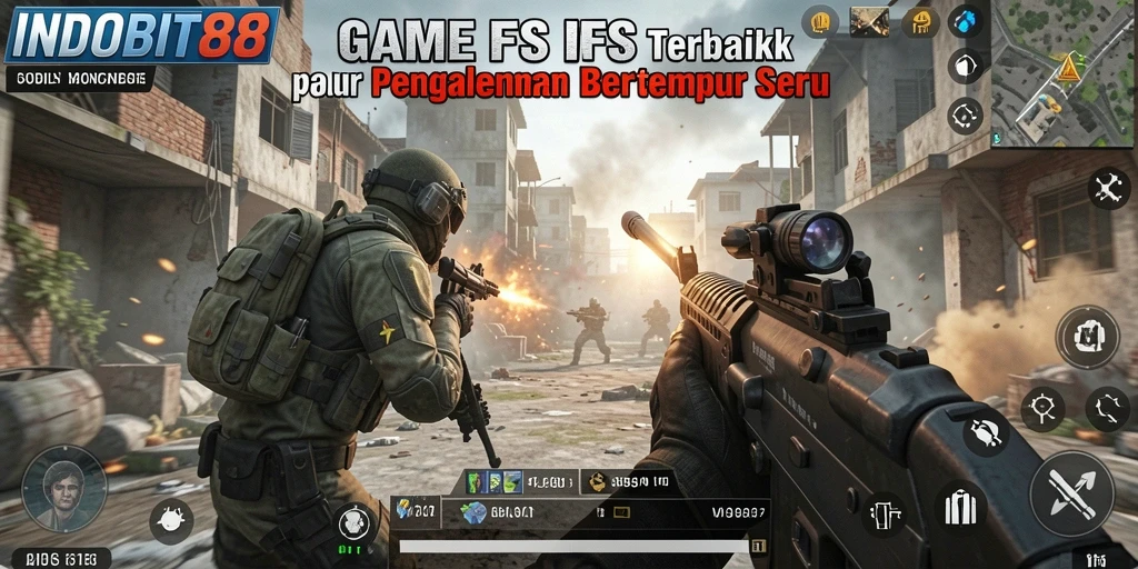 Tampilan dinamis gameplay <strong>INDOBIT88</strong> dengan aksi tembak-menembak yang mendebarkan.