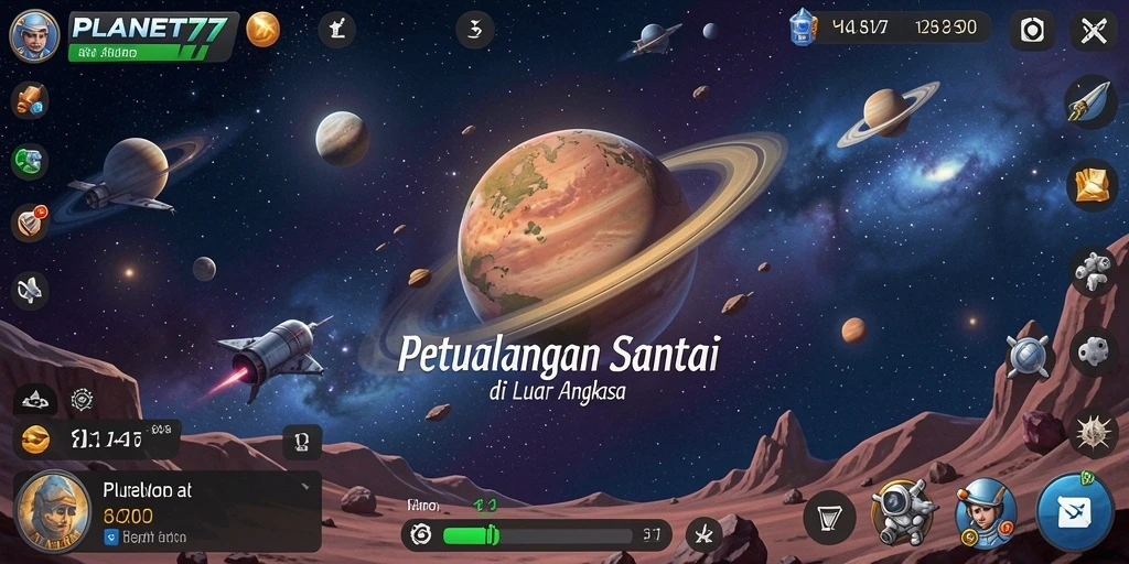 Tampilkan gameplay seru PLANET77 di luar angkasa.